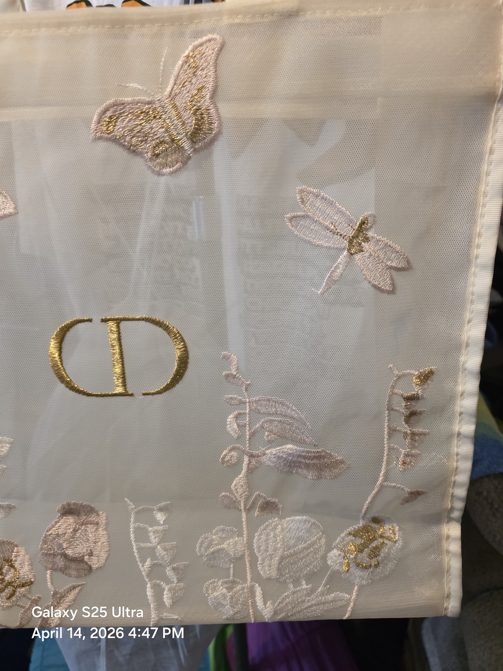 Dior Mesh 2025 Mothers Day Cream Embroidered Butterfly Tote Bag. NWOT. In Plasti - Picture 8 of 11